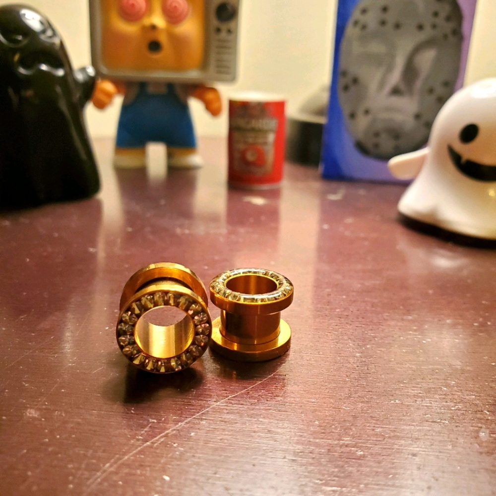 2g Gold & Silver Ear Barrel Tunnel Piercing